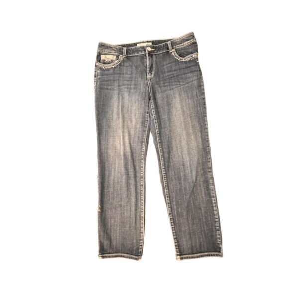Chico Platinum Jeans Women Size 2 Blue Denim Dark Wash‎ Straight W35 L26.5 BLING - Picture 2 of 16